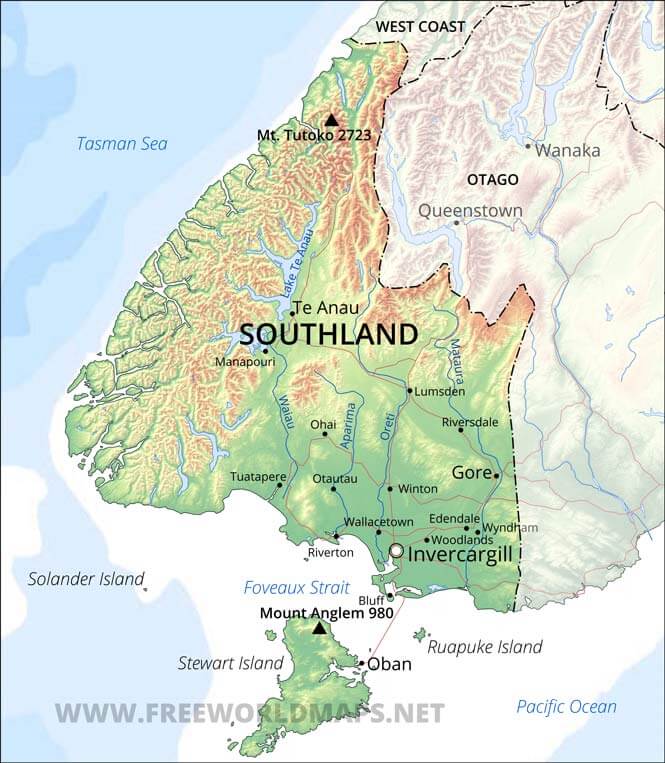 Southland map, NZ