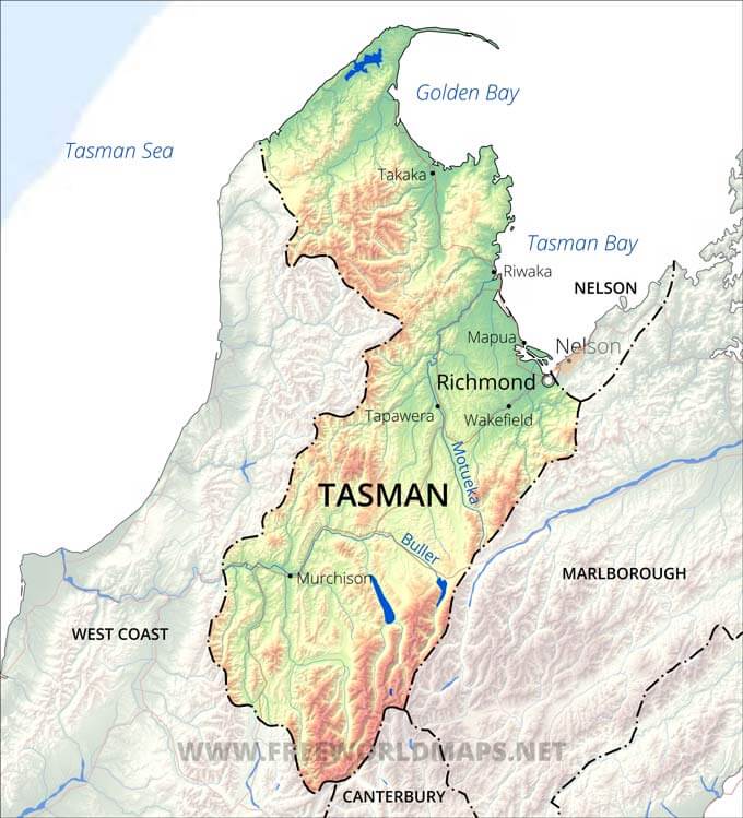 Tasman District map, NZ