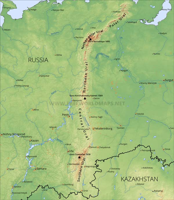 Ural Mountains map Ural Mountains map