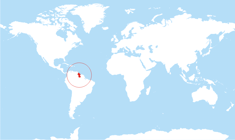 World map Guyana highlighted