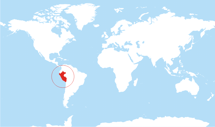 World map Peru highlighted