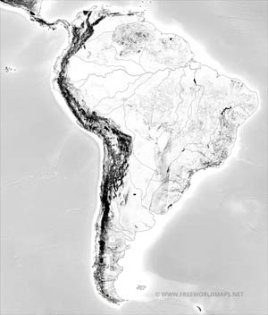 South America black&white physical map