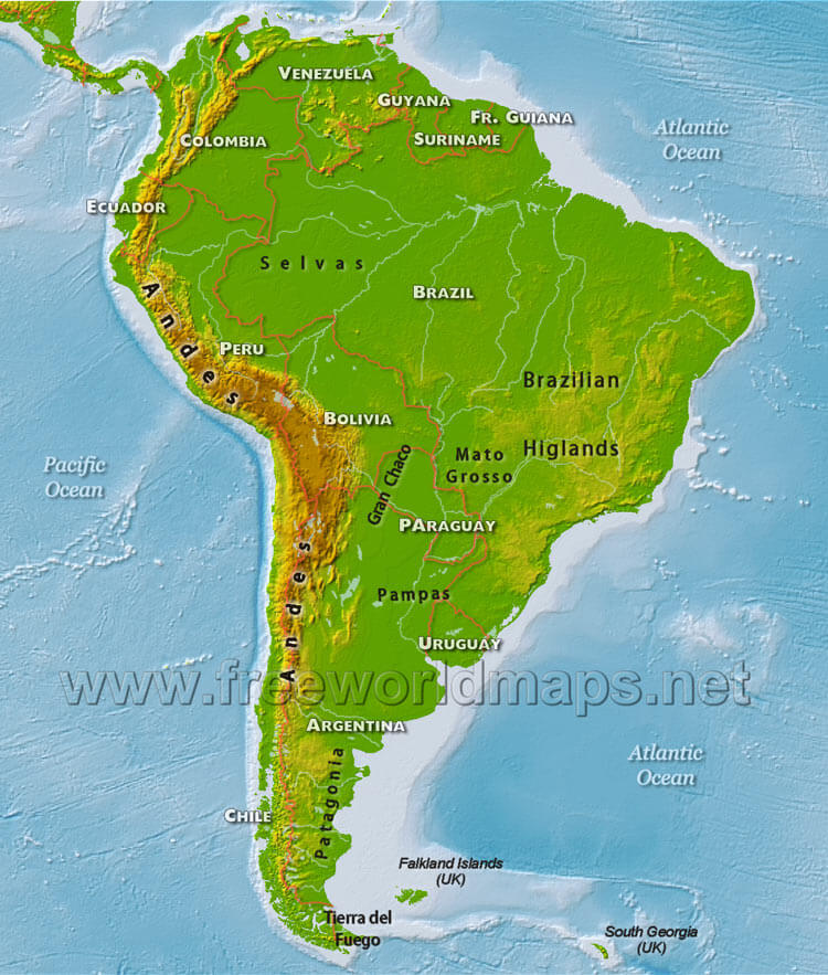 South America Physical Map