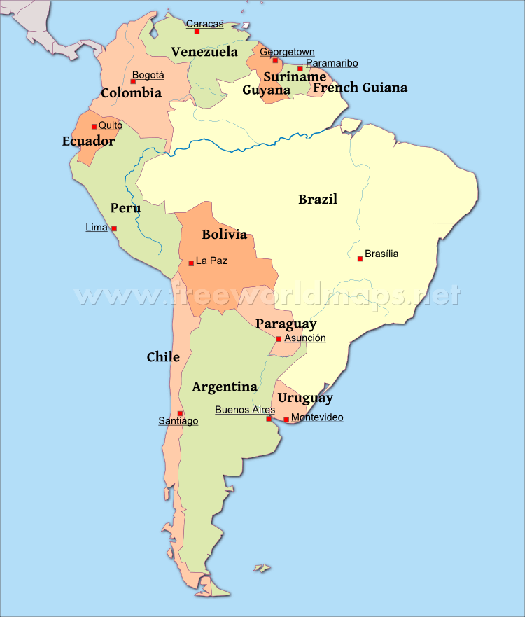 Political map of South America Political map of South America