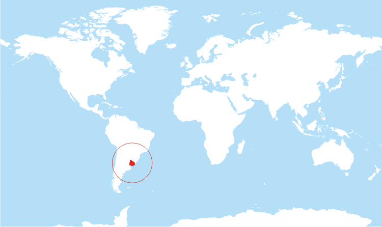 World map Uruguay highlighted