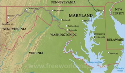 Maryland physical map