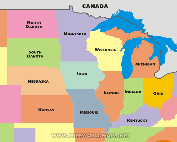 Midwest political map Midwest political map