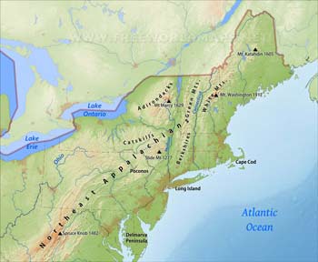 Northeastern US physical map