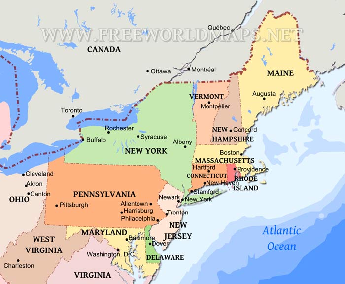 Northeastern US map