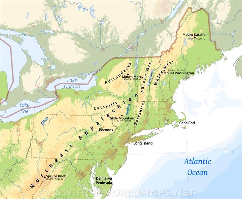 Northeastern US Physical Map