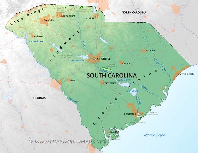 South Carolina map
