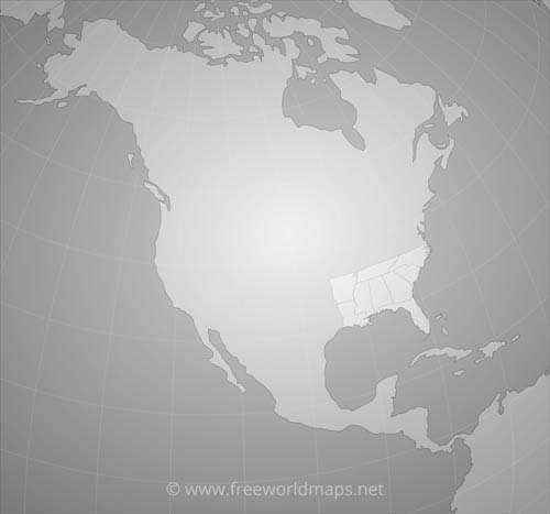 Location of Southeast US on North America map