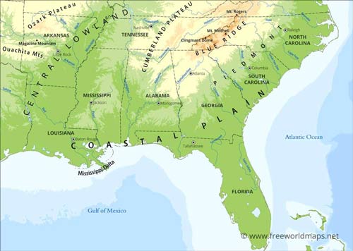 Southeast US physical map