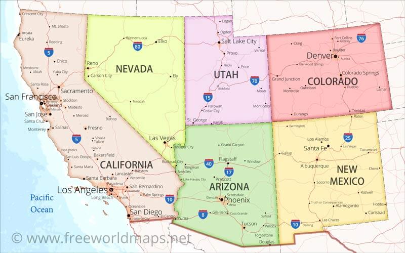 Southwestern US map