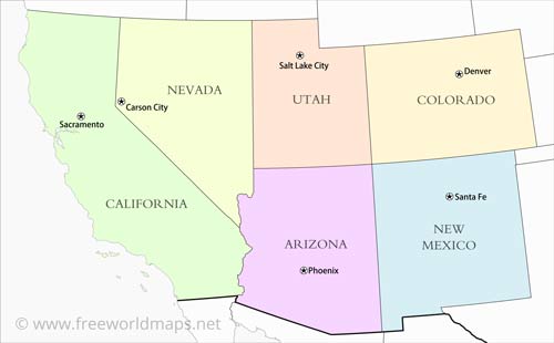 Southwestern US states & capitals