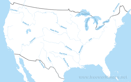 Simple map of the US rivers
