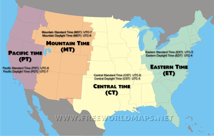US time zone map
