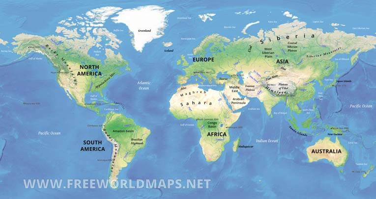 Physical world map HD